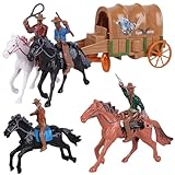 Ensemble complet de cowboy : cet ensemble de figurines d'action comprend 2 personnes + 2 chevaux + 1 chariot, permettant des possibilités de jeu infinies pour créer des scènes western amusantes et aventureuses.