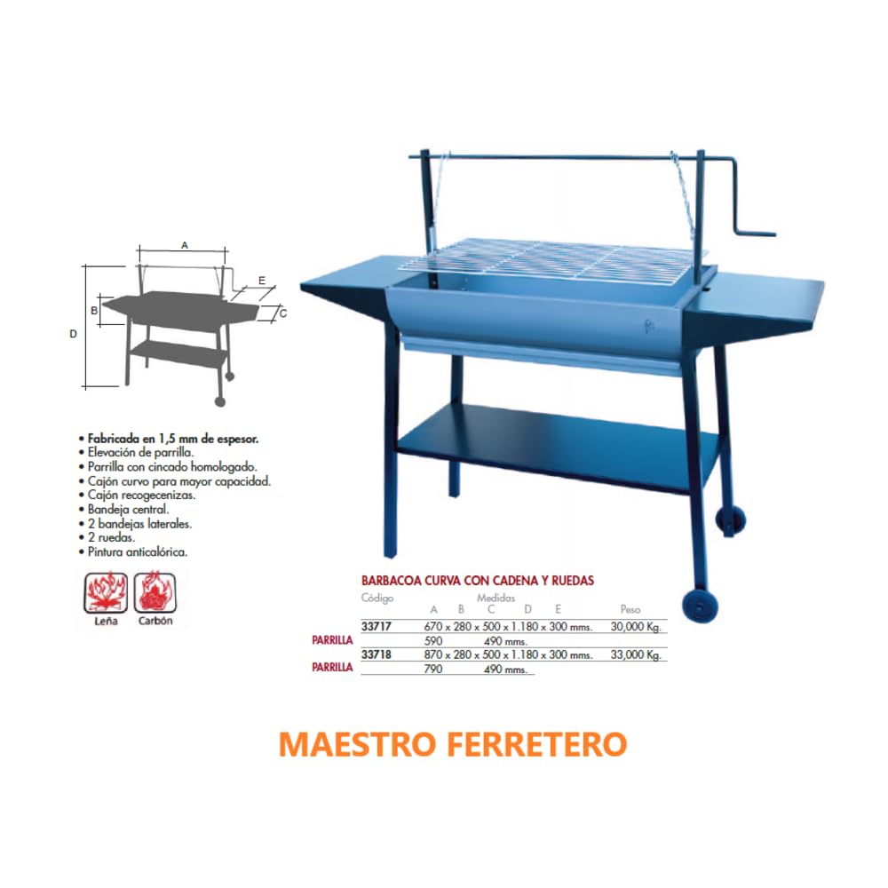 Barbacoa Curva con Cadenas y Ruedas 800 para Carbón y Leña. REF: 3718. Maestro Ferretero