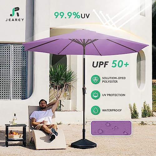 Image of JEAREY 9FT Outdoor Patio Umbrella Outdoor Table Umbrella with Push Button Tilt and Crank, Market Umbrella 8 Sturdy Ribs UV Protection Waterproof for Garden, Deck, Backyard, Pool (Taro Purple)