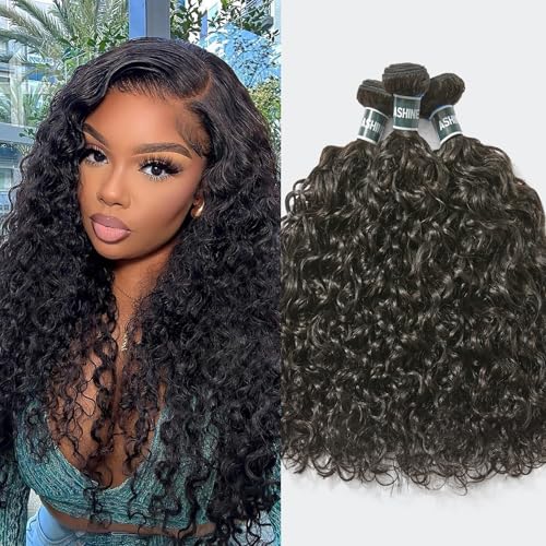 ASHINE Human Hair Bundles Deep Curly Water Wave Unprocessed Cambodian Raw Hair 16 18 20 Inch Flip Over Quick Weave Wet and Wave Bundles for Women Natural Black