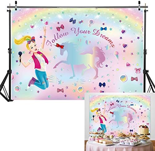 Haboke 7x5ft Durable/Soft Fabric JoJo Siwa Backdrop Follow Your Dreams Party Supplies for Girls Sweet 16 Happy 18 Birthday Photography Background Photo Studio Props