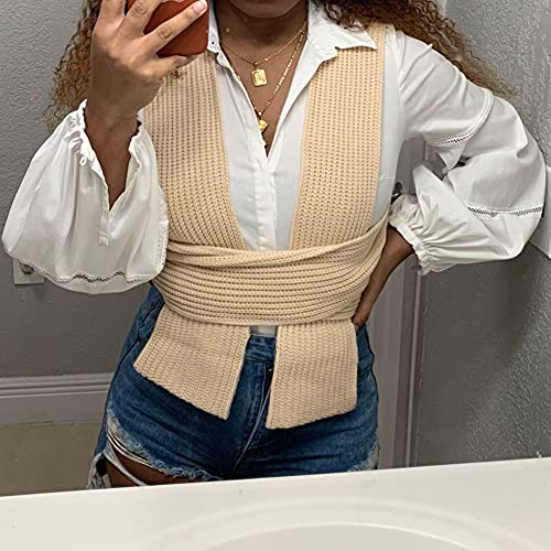 Image of JUMISEE Women's Sexy Wrap Around Strappy Crop Top Knit Multi Wear Sweater Tank Tops Sleeveless Bandage Vest