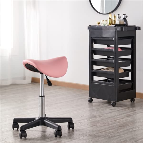 Abician Tabouret Selle de Cheval à roulettes Réglable en Hauteur 45,5-60 cm Rose pour Salon de Beauté Coiffure