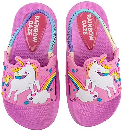 Slide Sandal, Mermaid/Shark/Unicorn Molded Slides with Elastic Back Strap, Toddler Size 5-12, Purple/Blue/Pink3