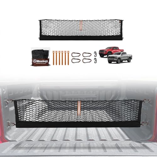 Muslogy Truck Bed Cargo Net Trunk Netting Compatible with Chevrolet Colorado & GMC Canyon 2026 2025 2024 2023 Accessories Pickup Cargo Organizer SUV Sedan Storage Net w/Heavy Duty Carabiners