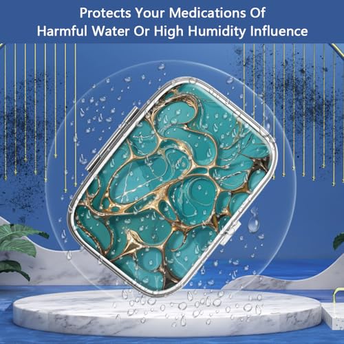 Image of Pill Box 2 Compartment Small Pill Case,Portable for Pocket or Purse Pill Organizer Pill Container Holder to Hold Vitamins, Medication, Fish Oil and Supplements(Turquoise Green Marble)