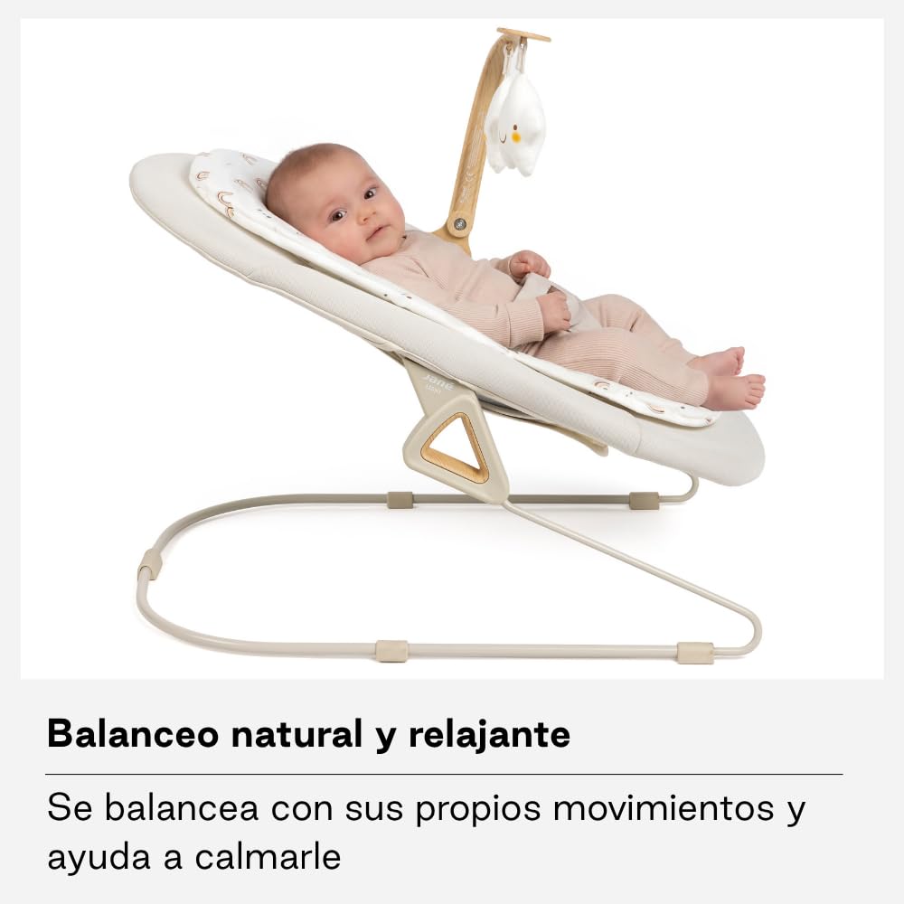 Jané Light, Hamaca para Bebé Desde 0 Meses, Hamaca Mecedora Ultraligera con Balanceo Natural, Barra de Actividades y Reductor, Tapizado Lavable, Beige