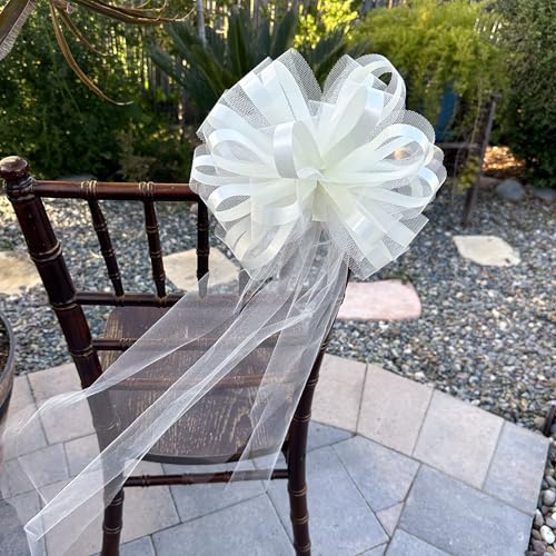 Large Assembled Ivory Tulle Wedding Pew Bows for Church Pews - 10