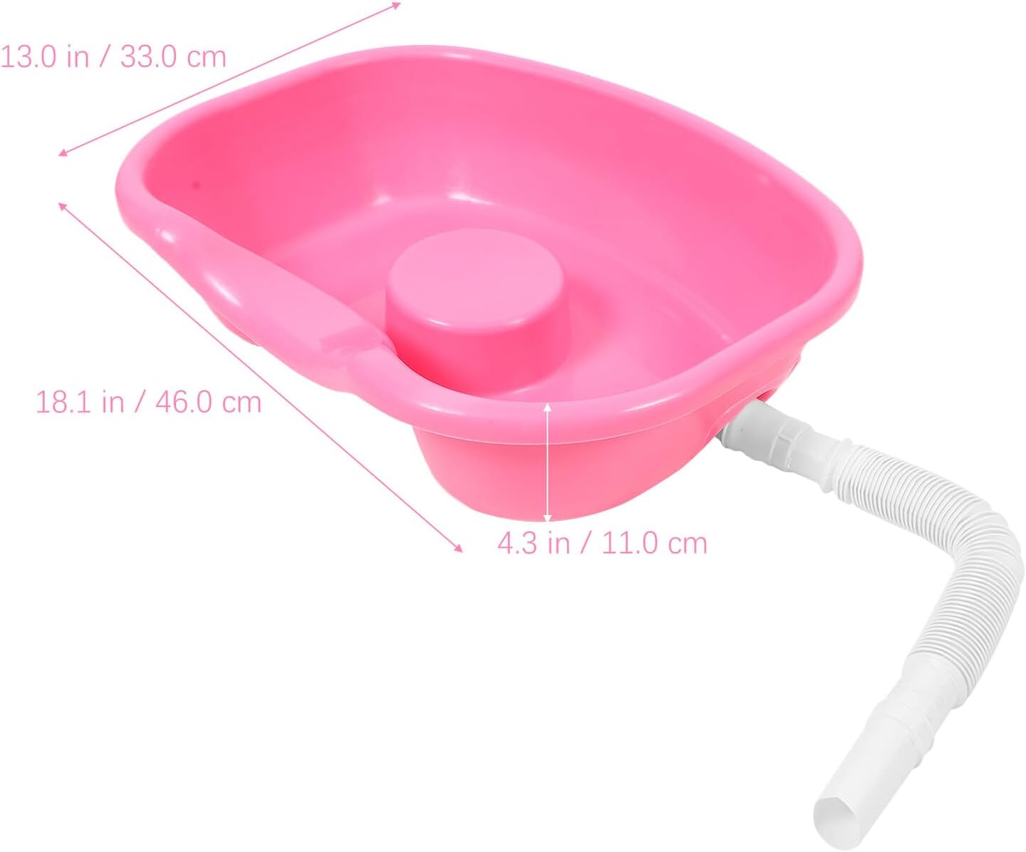 Portable Plastic Hair Washing Basin for Bedridden Elderly with Long Pink Tube, Bedside Shampoo Tray for Adults, Pregnant and Postpartum Women, Home Use