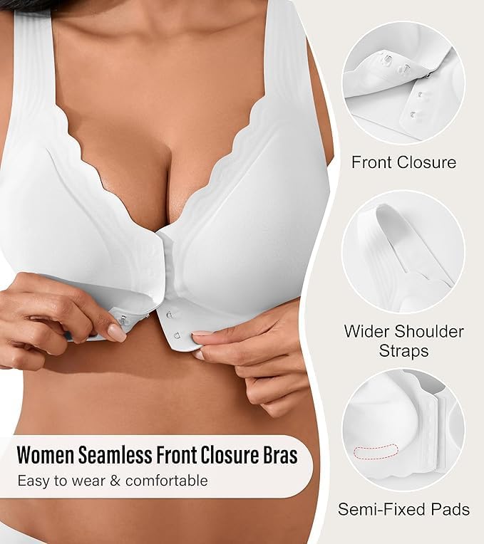 Front Closure Bras for Women No Underwire Seamless Wireless Push Up Full Coverage Comfort Tshirt Bras - Image 2