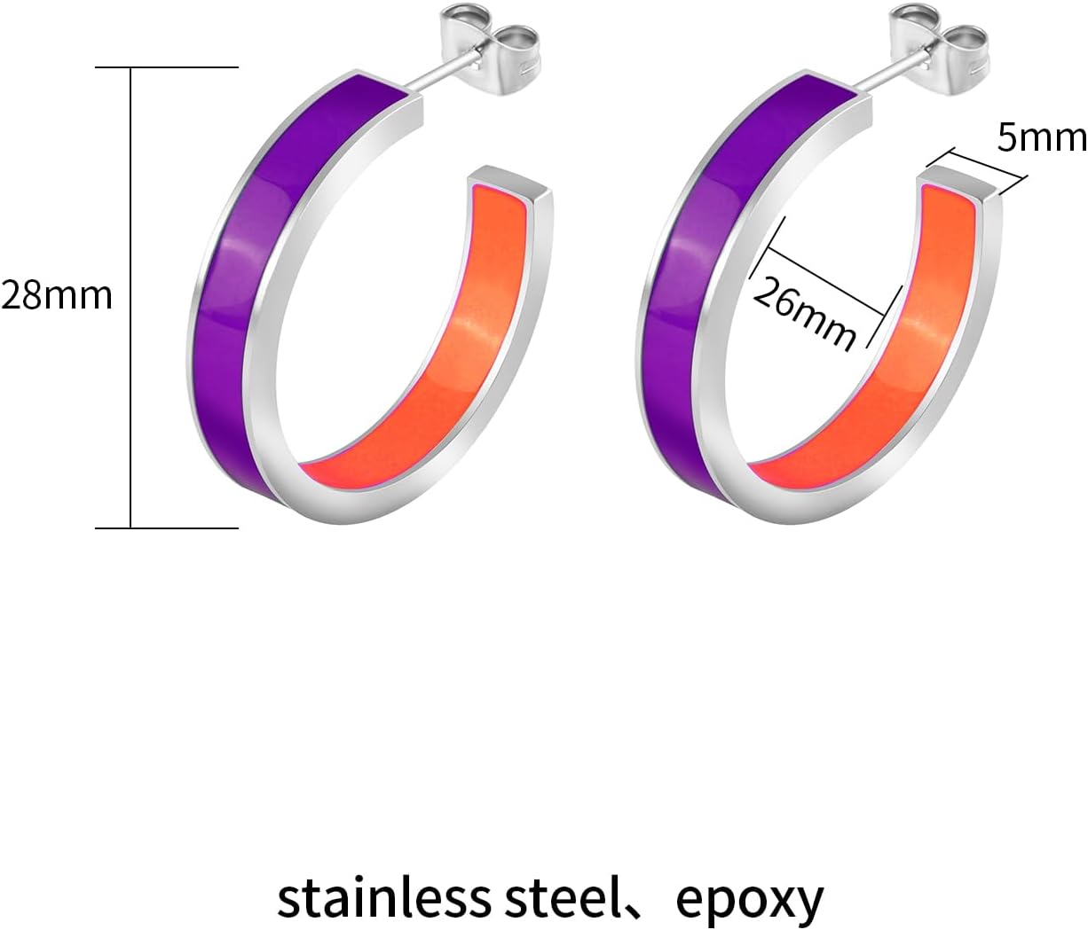 Chunky Gold Earrings for Women C Shaped Round Hoop Earrings 18K Gold Plated Stainless Steel Enamel Earrings Jewelry Gift - Image 2