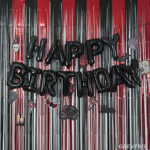 Image of Black Red Party Streamers Backdrop - GREATRIL Foil Fringe Tinsel for Stranger /Friday Party /Halloween Party Decorations - 3.2ft X 8.2ft - 2 Packs