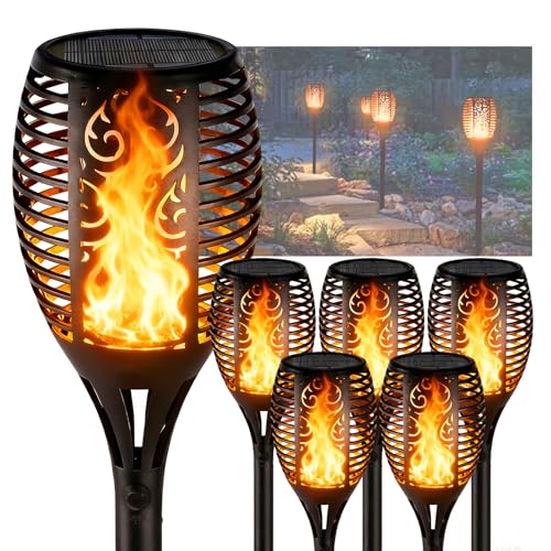 HOUSN 6 Pièces 12 LED Lumières Flamme Solaire Exterieure,Lampe Solaire Jardin, Torche LED Flamme Vacillante, Lumiere Torche Solaire avec Flammes Réalistes Decorative pour Patio, Chemins et Pelouse