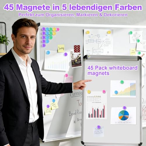 45 Stück runde Magnete, 30 x 8 mm, Starke Bunte Mini-Magnete für Whiteboard, Pinnwand, Kühlschrank, Schultafel, Schranktüren und andere Metalloberflächen