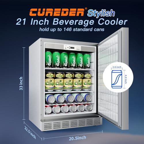 Image of 21 Inch Outdoor Refrigerator, Weather Proof Stainless Steel Beverage Beer Cooler Under Counter Fridge, Indoor /Outdoor Refrigerator with 3 Shelves for Patio Kitchen and Commercial Use