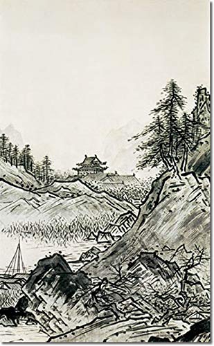 秋の水墨画 掛け軸 Amazon.co.jp: 掛け軸-秋冬山水図（秋）／雪舟(尺五立) 水墨