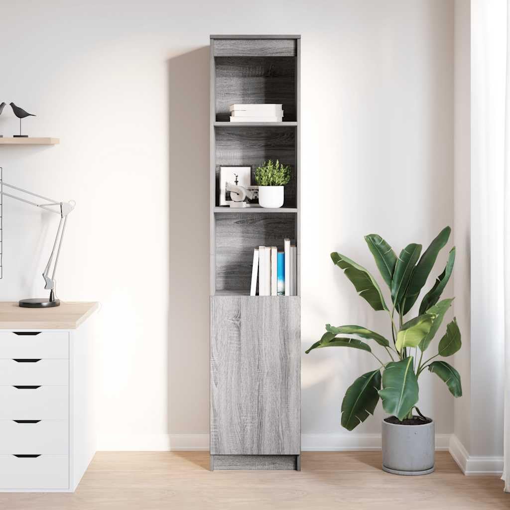 Gris Sonoma Highboard 37,5 x 35 x 180 cm de material de madera con montaje flexible para puerta izquierda o derecha, versátil como armario de cocina o armario de almacenamiento para áreas