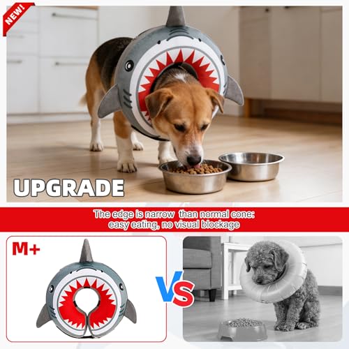 Image of KOOLTAIL Inflatable Dog Cone Collar, Soft Donut E Collar for Dogs After Surgery to Stop Licking Enhanced Alternative, Blow Up Pet Neck Pillow Recovery Adjustable Cone for Dog Cat, Upgrade Size,Shark M
