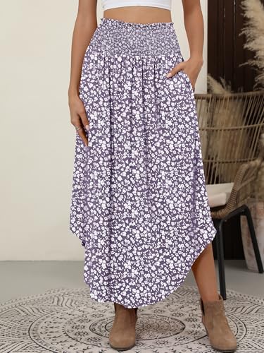 Image of ANRABESS Women's Maxi Skirts Summer Boho Floral High Waisted Flowy Swing Pleated Beach Long Skirt with Pockets