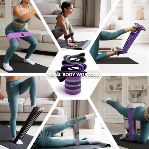 Image of Exercise Bands, 3 Levels Fabric Resistance Bands for Working Out, Workout Bands Resistance for Women & Men, Multi-Colored Fabric Booty Bands for Leg Strength Training, Rehab, Yoga