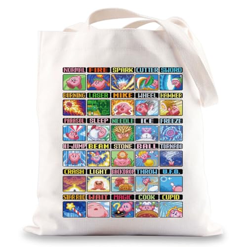BWWKTOP Kawaii Character Tote Bag Anime Gamer Lover Gift Pink Puffball Videogame Reusable Grocery Bag