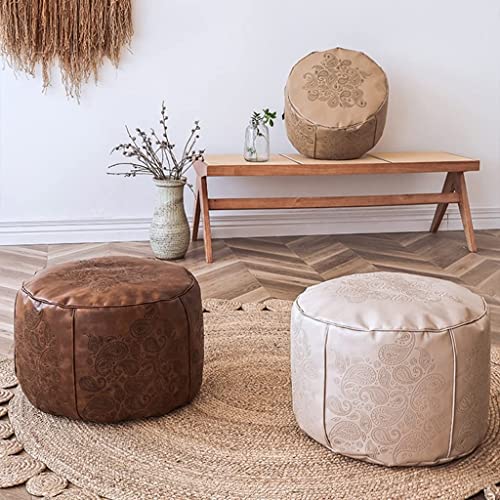 Pouf carré en cuir synthétique marron, repose-pieds ottoman de sol fixe - 3
