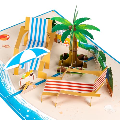 CNLITIHEKA Tarjeta de felicitación desplegable 3D para vacaciones en la playa, tarjeta de felicitación de aniversario, tarjeta de cumpleaños, pensando en ti para todas las ocasiones.