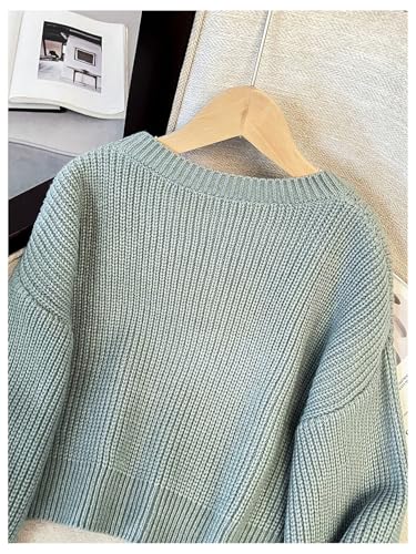 Milumia Girl's Ribbed Long Sleeve Sweater Top Drop Shoulder Loose Crop Tops Knitwear4