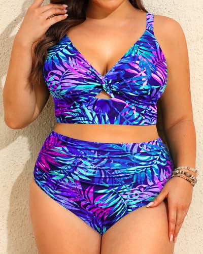 Image of Daci Plus Size Two Piece Swimsuits - Women High Waisted Bikini Tummy Control Bathing Suits Knot Twist Swimwear 2025