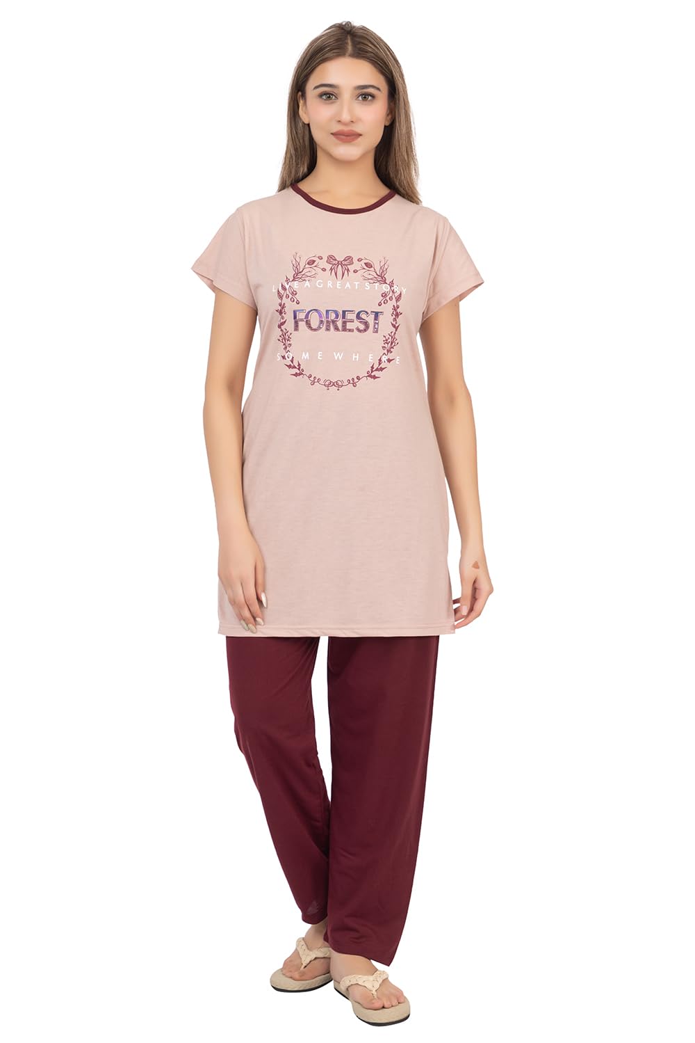 Summer Wear/Night Wear/Round Neck/Polycotton/Spun/Printed Half Sleeve/Night Suit Set For Women's