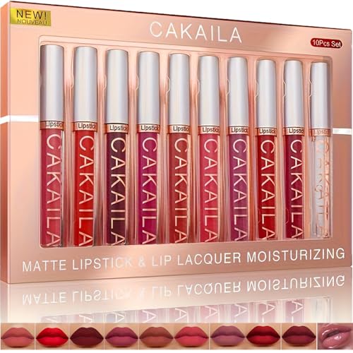 Juego de 9 pintalabios líquido y lacre de labios rojo mate con fórmula de brillo de labios suave resistente al agua y de larga duración para mujeres y regalo (10 Pcs-B)