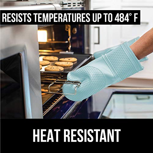 Gorilla Grip Heat And Slip Resistant Silicone Oven Mitts Set, Soft Cotton Lining, Waterproof, Bpa-Free, Long Flexible Thick Gloves For Cooking, Bbq, Kitchen Mitt Potholders, Sets Of 2, 12.5 In, Mint #TOP2