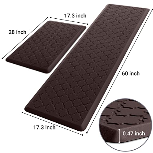 Image of Kitchen Mat [2 PCS] Cushioned Anti-Fatigue Floor Mat Water Resistant Non-Skid Kitchen Mats and Rugs Ergonomic Comfort Foam Kitchen Rugs Standing Mat for Floor Office Sink Chocolate,17.3 inchx28 inch+17.3 inchx60 inch