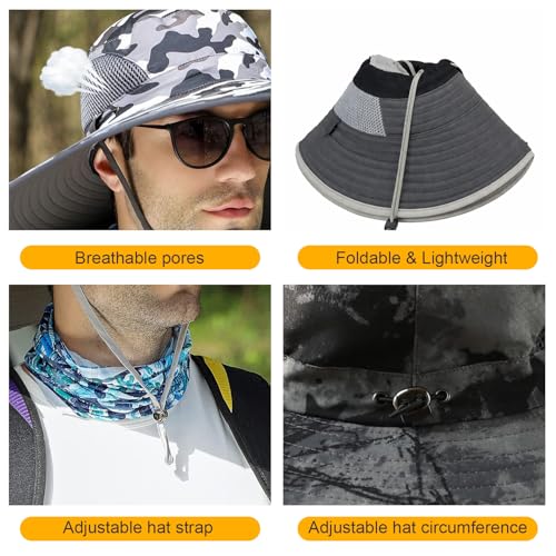 Image of Wide Brim Sun Hat for Men Women UV Protection Ventilated Summer Hats for Fishing Hiking Garden Beach