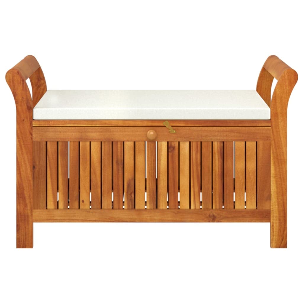 Banc de Rangement Extérieur en Bois D'acacia avec Coussin Coffre de Rangement Jardin Coffre à Coussin (Blanc crème,91 x 50 x 60 cm)