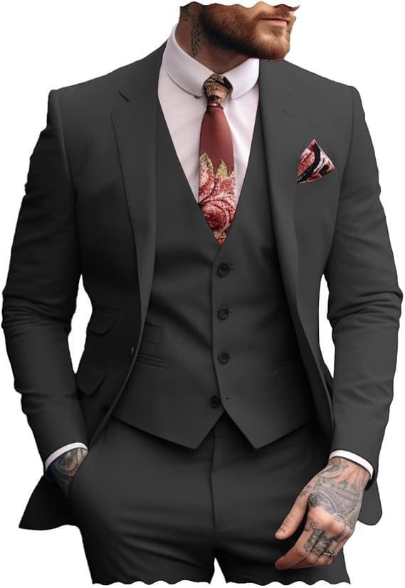 Men's Suits Casual Regular Fit 3 Pieces Tuxedos Prom Tuxedos Blazer+Vest+Pants Wedding Grooms4