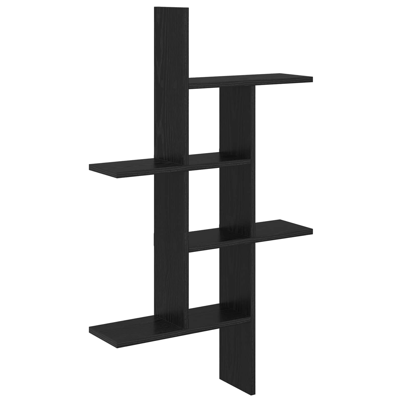 Scaffale da parete in legno di rovere, nero, 61 x 15 x 102 cm | Scaffale sospeso salvaspazio per soggiorno e camera da letto con 5 ripiani per una presentazione elegante delle decorazioni.