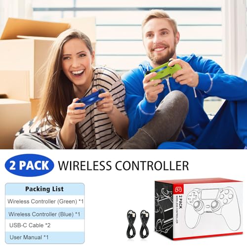 SHINXIN 2 Pack Wireless Controller Compatible with PS4/Slim/Pro/PC with Dual Vibration/3.5mm Audio/Type-C Port and 2 pcs Type-C Cable - Image 7