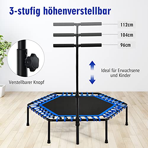 COSTWAY Ø129cm Fitness Trampolin mit höhenverstellbarem faltbarem Haltegriff, Mini Trampolin bis 150kg belastbar… – Bild 4
