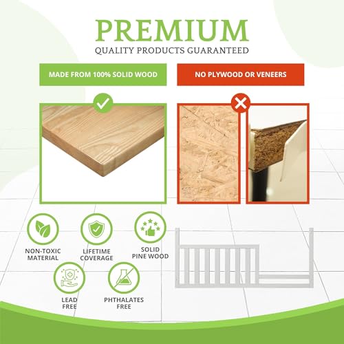 Image of Toddler Bed Safety Guard Rail for Oxford Baby, Soho, Ozlo & Avalon Baby Convertible Cribs - Solid Wood Rail for Toddler Bed Conversion - Safety Rails for Children (White, Option 1)