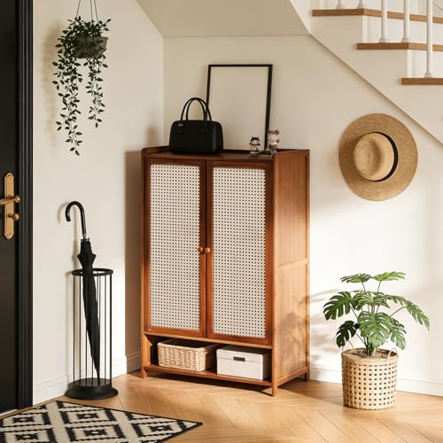 Warmiehomy Shoe Cabinet with Doors 6-Tier Shoe Storage Cabinet Hallway with Doors Shoe Rack Cabinet Freestanding for Hallway Organizer Storage for Entryway Living Room Brown