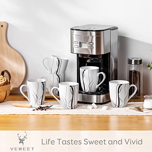 Veweet Ceramic Coffee Mug Set Of 6, 11 Oz Coffee Cups With Big Handle, White Mugs Set Tea Cup Set Latte Cups, Microwave Dishwasher Safe, Series Fiona #TOP1