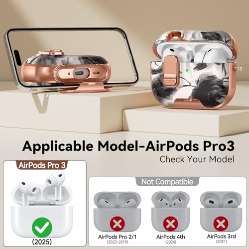 Image of for AirPod Pro 3 Case 2025, with Safty Lock & Phone Stand for Floral AirPod Pro 3 Generation Case Cover for Women Girly, iPod Pro 3 Cases with Keychain & Cleaner Kit -Ink Wash Painting