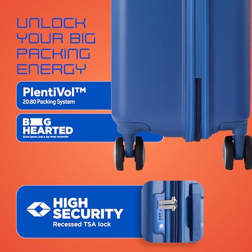 Image of American Tourister Purimax 55 CM Cabin Suitcase with TSA Lock & 8 Wheels Hard-Sided Polycarbonate /Trolley Bag for Holiday /Travel Bag for Holiday /Travel Bag with Double Spinner Wheels for Unisex- Blue