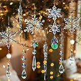 GuassLee 18pcs Crystal Christmas Tree Ornaments - Iridescent Acrylic Snowflake Icicle Drop Crystal Hanging Ornaments for Tree Iridescent Party Decor Christmas Frozen Themed Birthday Decor