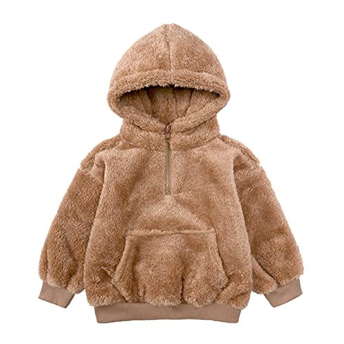 Toddler Baby Girls Boys Fuzzy Hoodies Half Zip Up Warm Loose Hooded Sweatshirt Pullover with Pockets Warm Clothes
