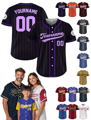 Custom Baseball Jersey, Hip Hop Button-Up Style S-7XL, Black & Light Purple
