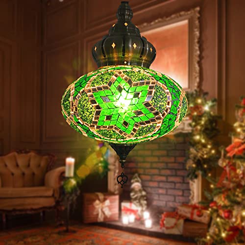 BOTOWI (12 Colori) Lampadario a Sospensione Lampada a Mosaico, Luci a Sospensione Marocchine Turche, Globo di Vetro Colorato Decorativo Multicolore, Apparecchi per Soggiorno da Letto,Verde