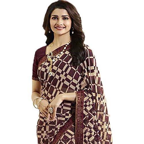 Image of RAJESHWAR FASHION WITH RF Women's Printed Georgette Sarees For Women With Jacquard Work Lace Border & Blouse Piece(Yellow Multicolored Free Size 6.30 Mtr)