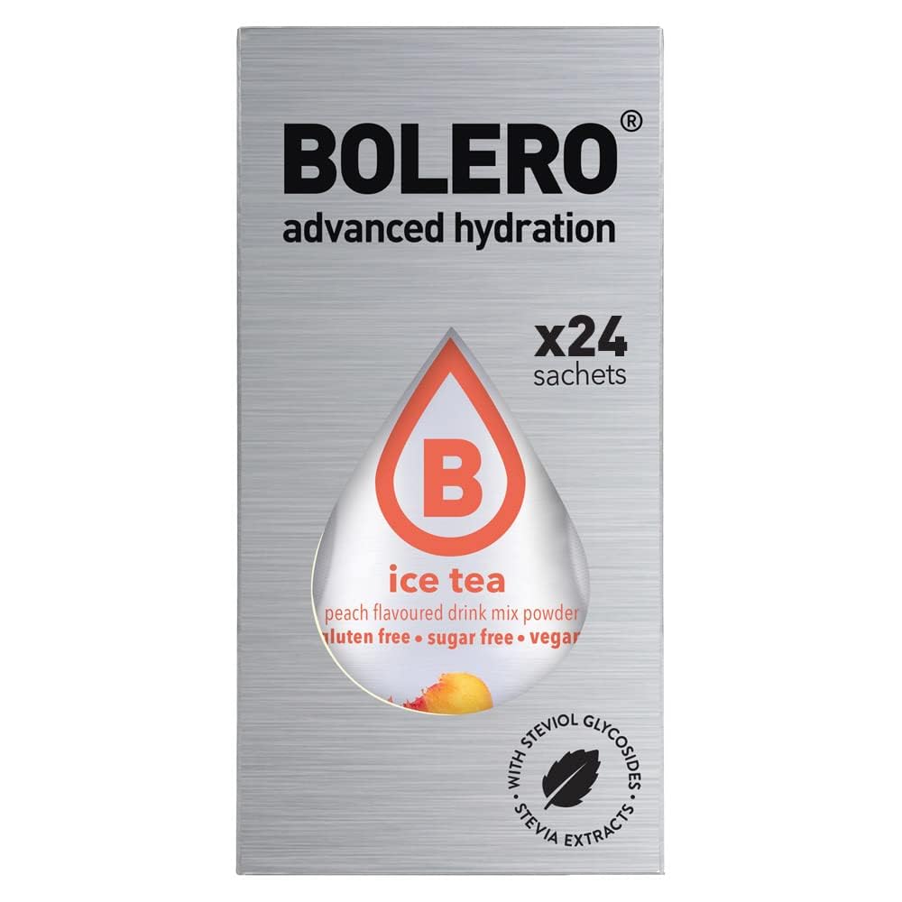Bolero Drink - 24 bolsitas de 3 g de fruta preparada en polvo soluble para bebida fresca en agua, 72 gramos endulzado con stevia (Ice Tea Peach)